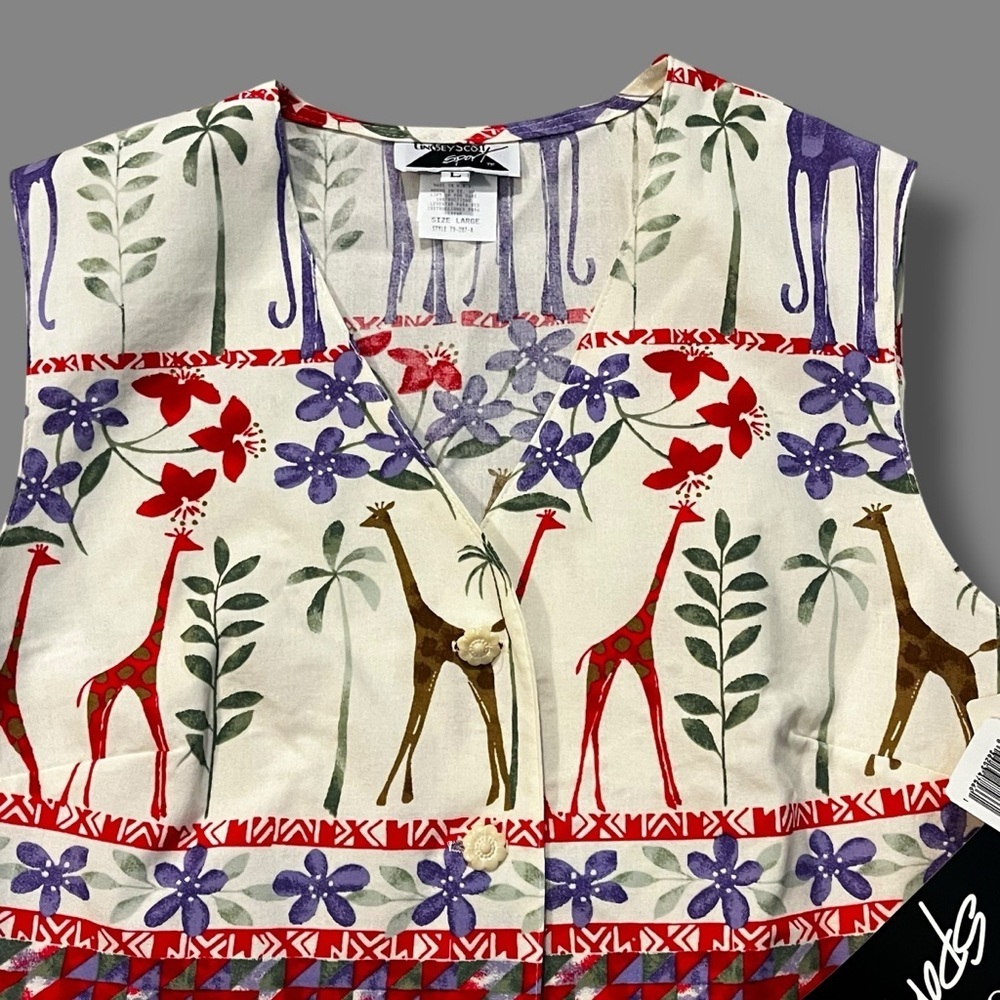Lindsey Scott Vest Giraffe & Flower Print Large Medium NWT Vintage
